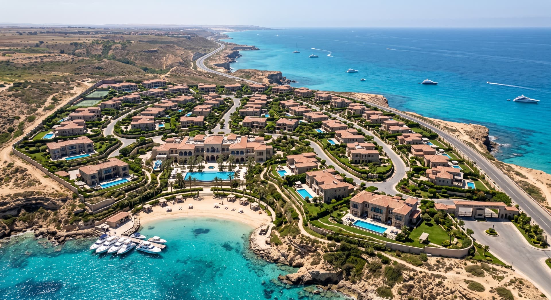A private coastal estate at nightfall — off-market assets on Egypt's North-West Coast