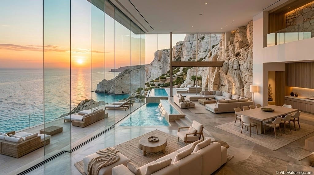 Modern interior design for Ageeba Plateau Investment property with sea view © VibeValue-eg.com