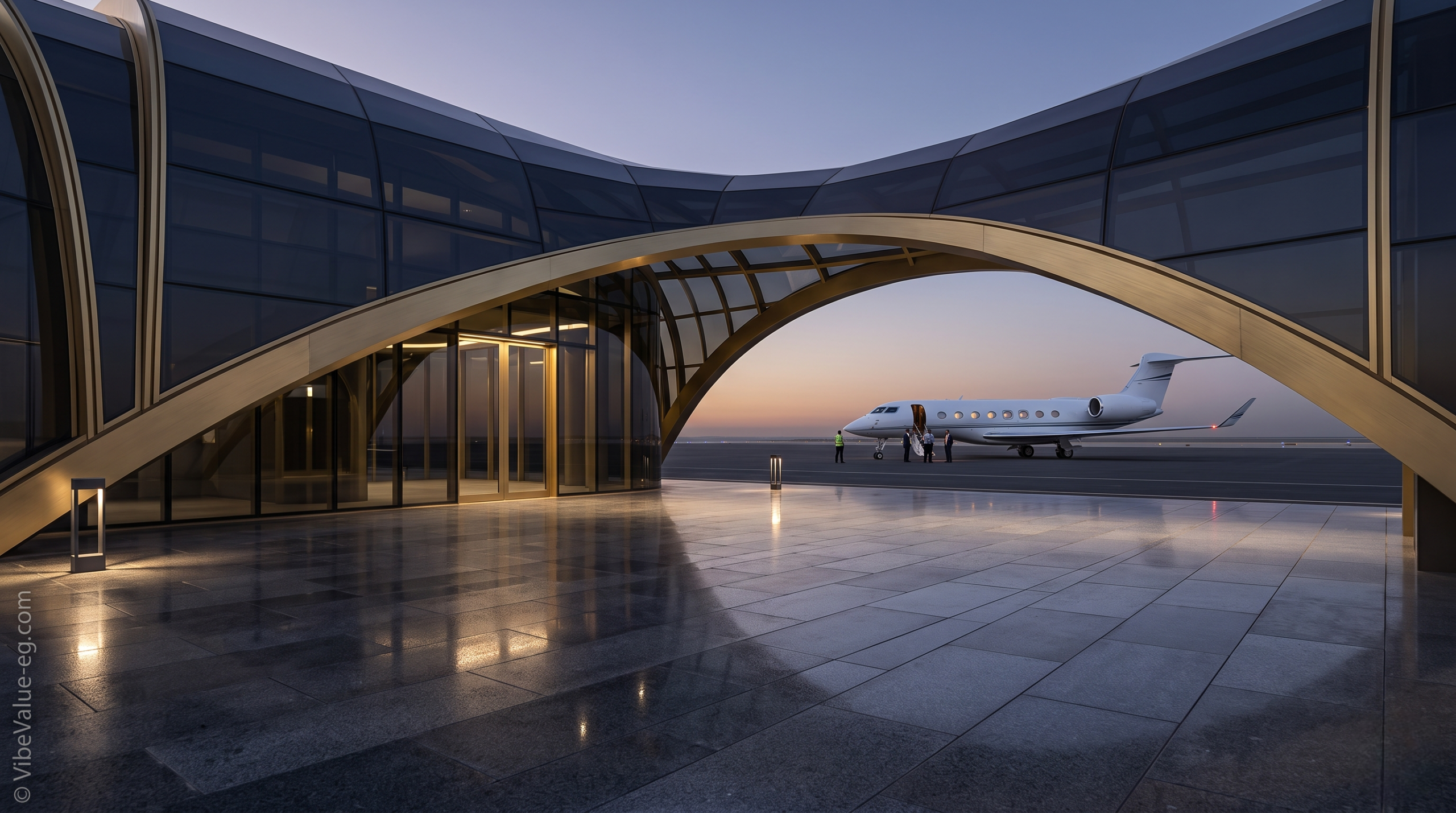 Modern private jet terminal and elite transportation infrastructure serving the luxury North Coast hospitality sector © VibeValue-eg.com