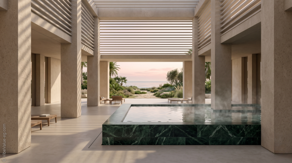 Premium indoor-outdoor wellness spa and holistic health club at an absolute luxury North Coast resort © VibeValue-eg.com